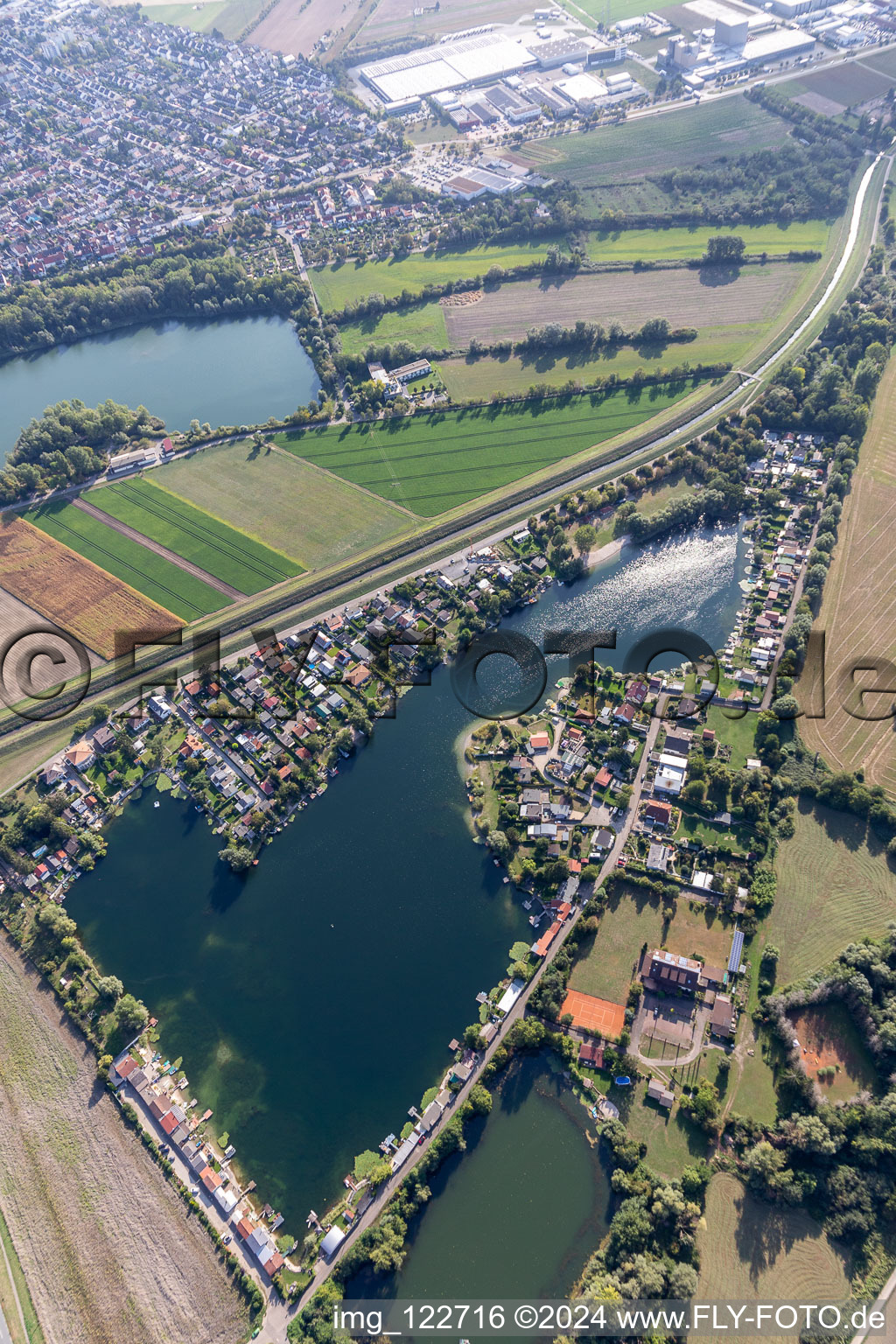 Aerial view of Hohwiesensee in Ketsch in the state Baden-Wuerttemberg, Germany