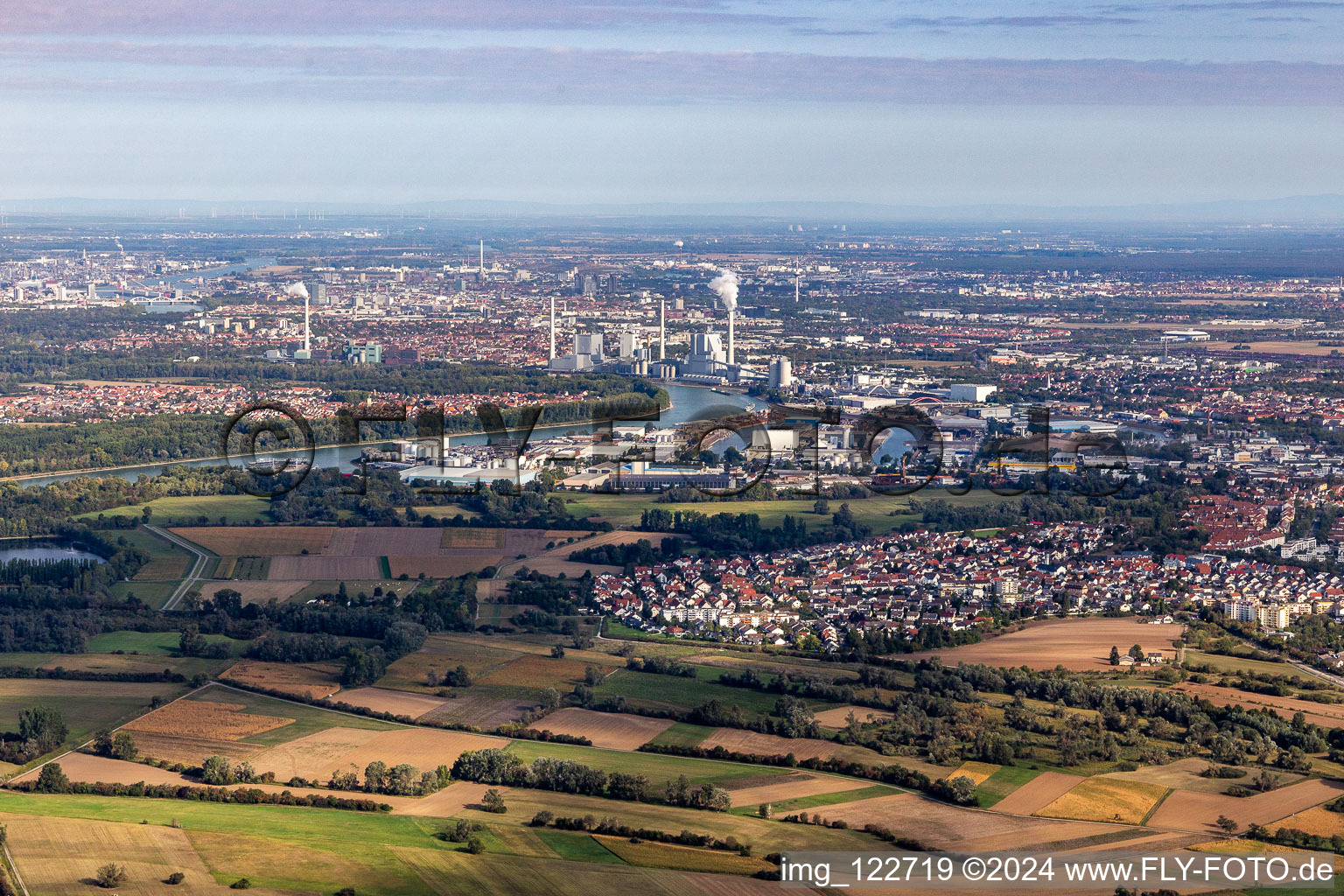 Rheinau harbor from the south in the district Rheinau in Mannheim in the state Baden-Wuerttemberg, Germany