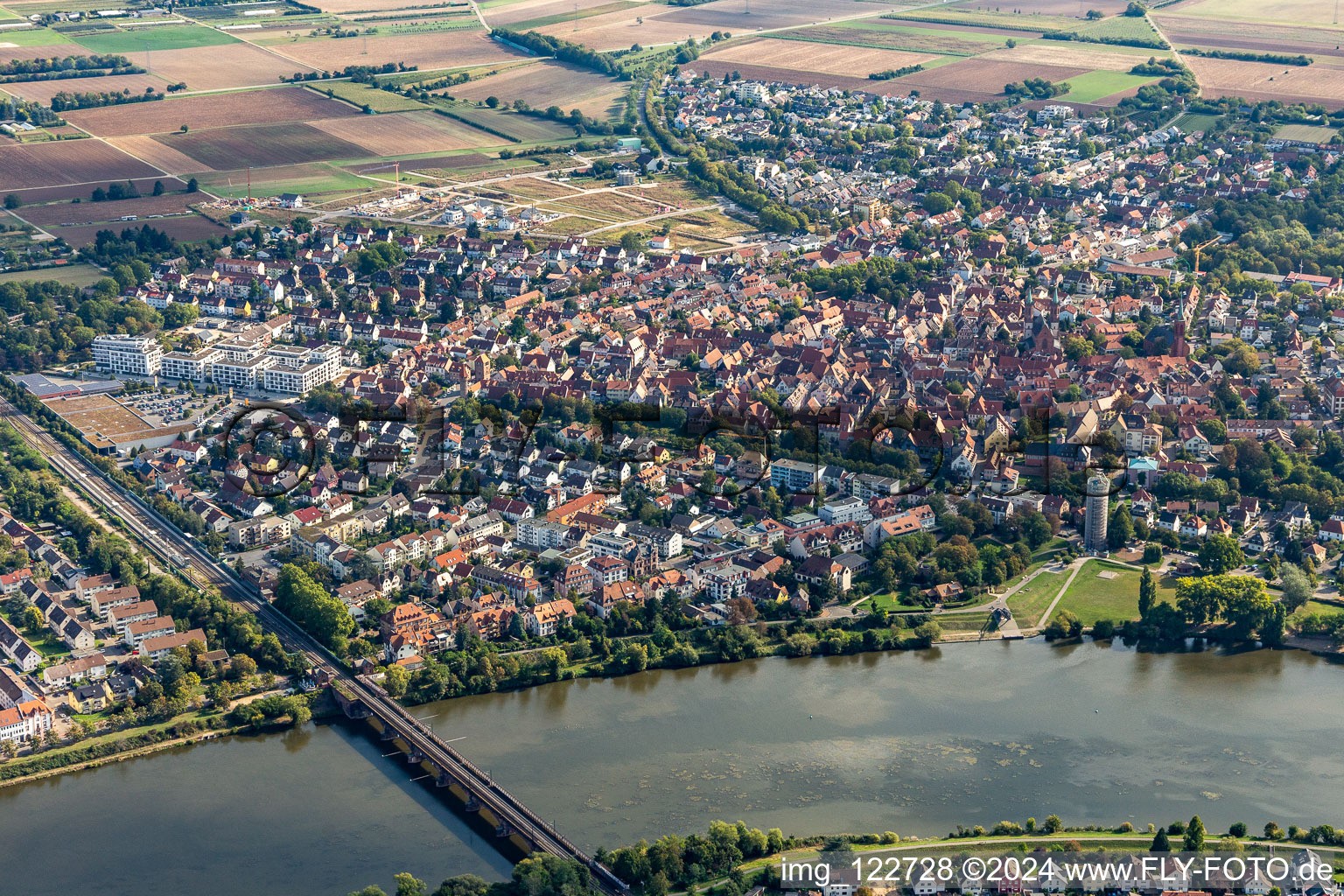 Ladenburg in the state Baden-Wuerttemberg, Germany from above