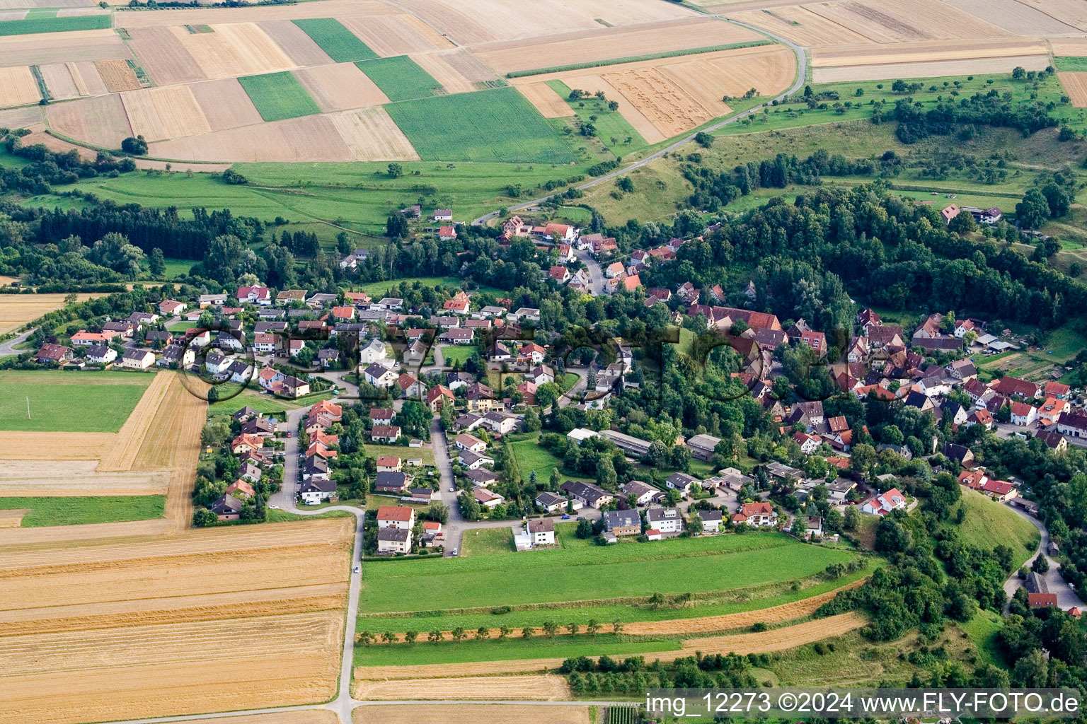 Aerial view of From the north in the district Reusten in Ammerbuch in the state Baden-Wuerttemberg, Germany