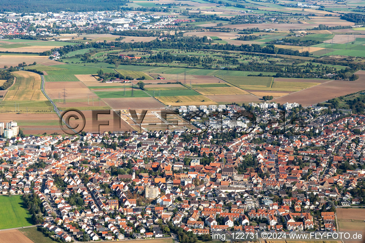 Ladenburg in the state Baden-Wuerttemberg, Germany seen from above