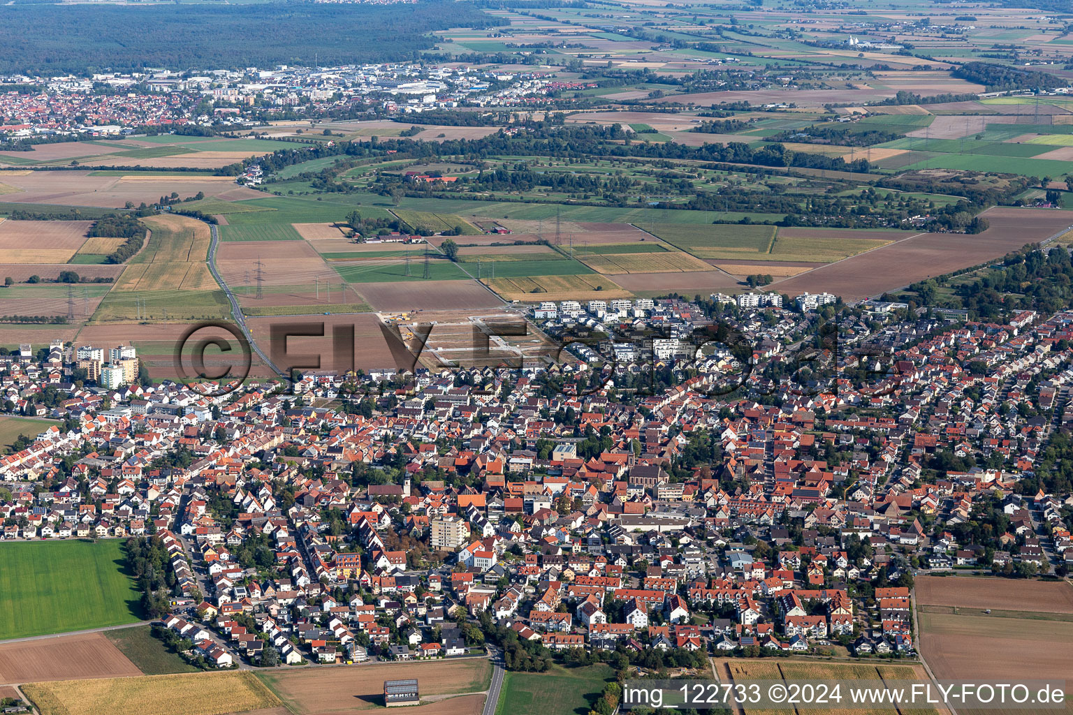 Town View of the streets and houses of the residential areas in Heddesheim in the state Baden-Wuerttemberg, Germany