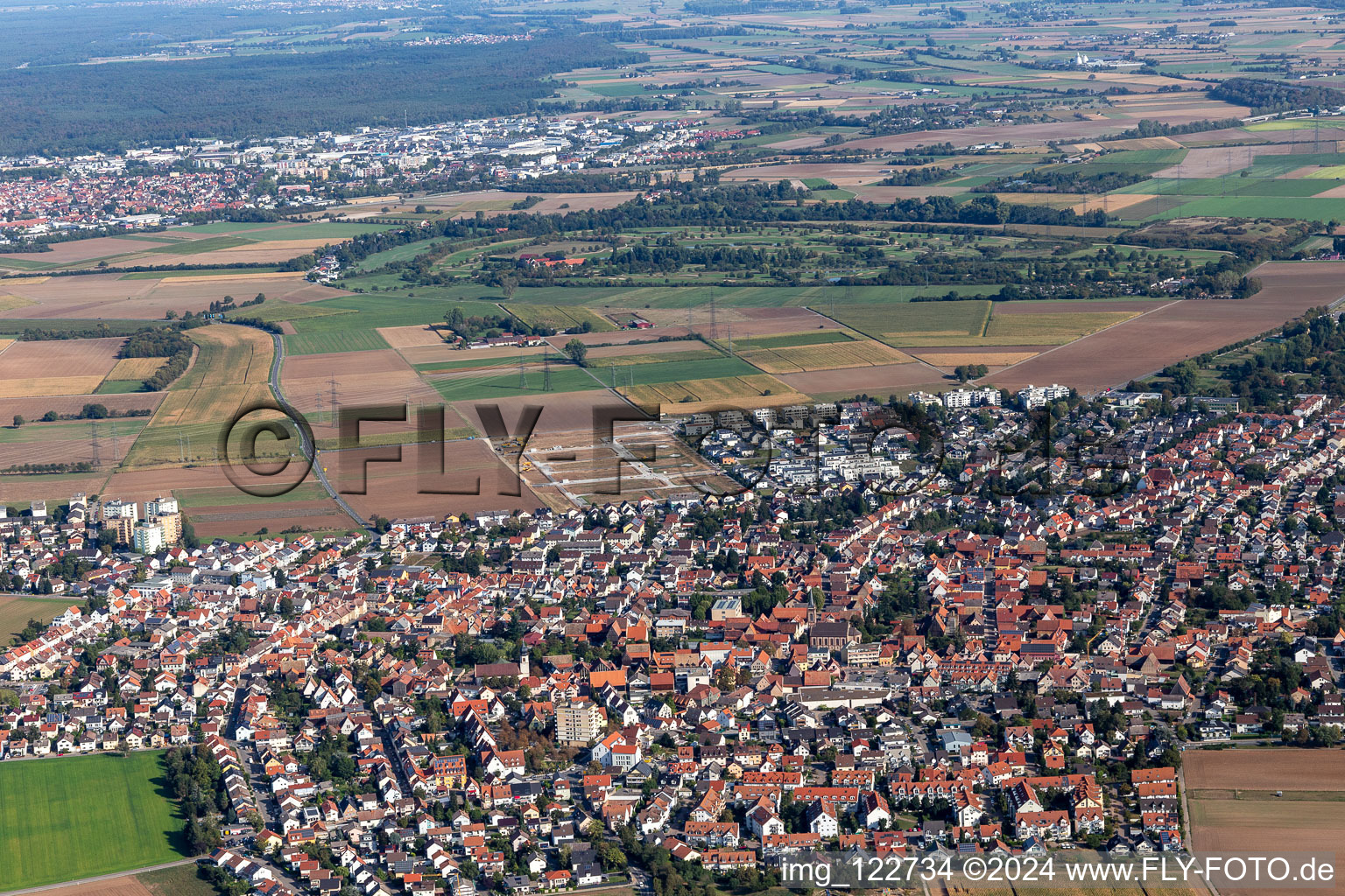 Ladenburg in the state Baden-Wuerttemberg, Germany from the plane