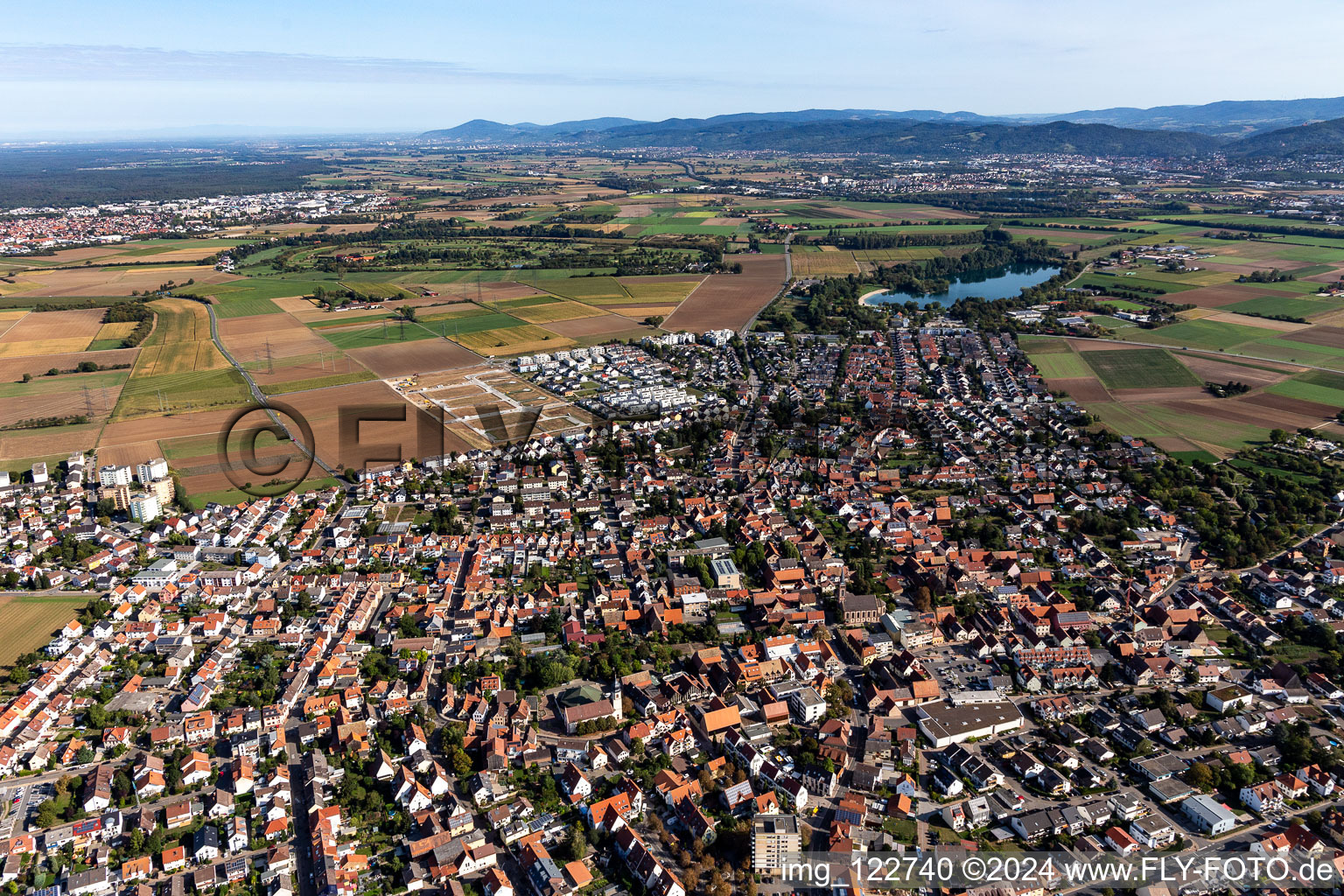 Bird's eye view of Heddesheim in the state Baden-Wuerttemberg, Germany