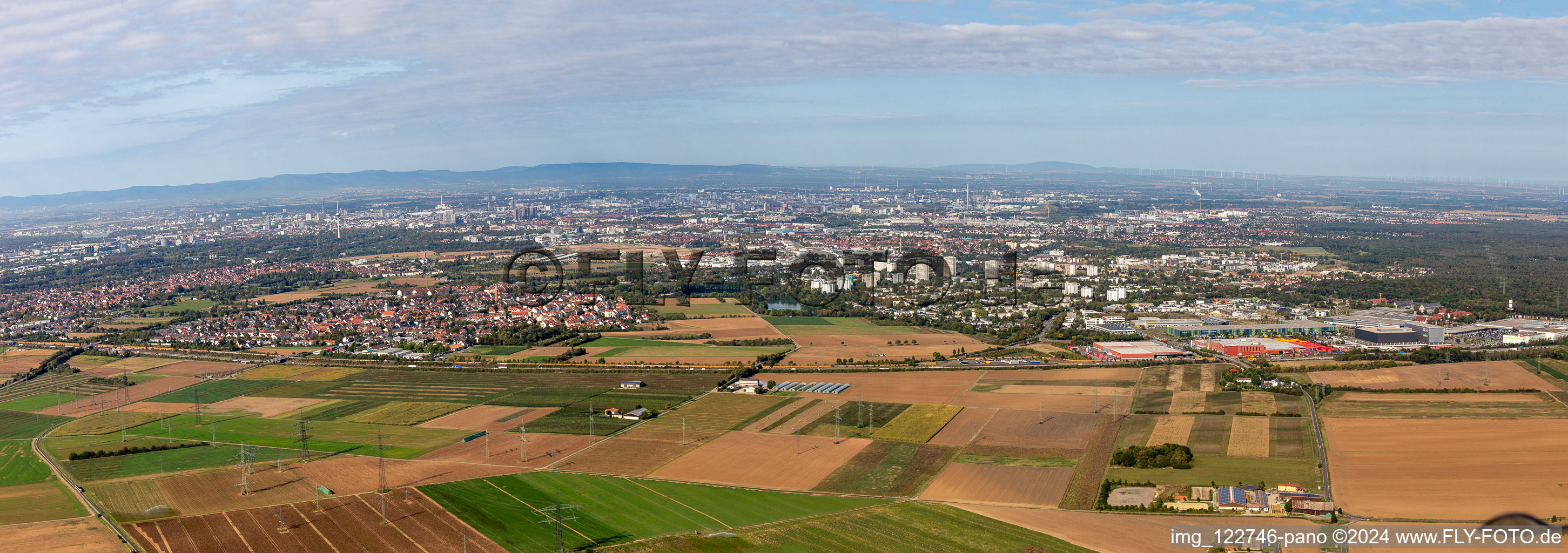 And Feudenheim from East in the district Wallstadt in Mannheim in the state Baden-Wuerttemberg, Germany