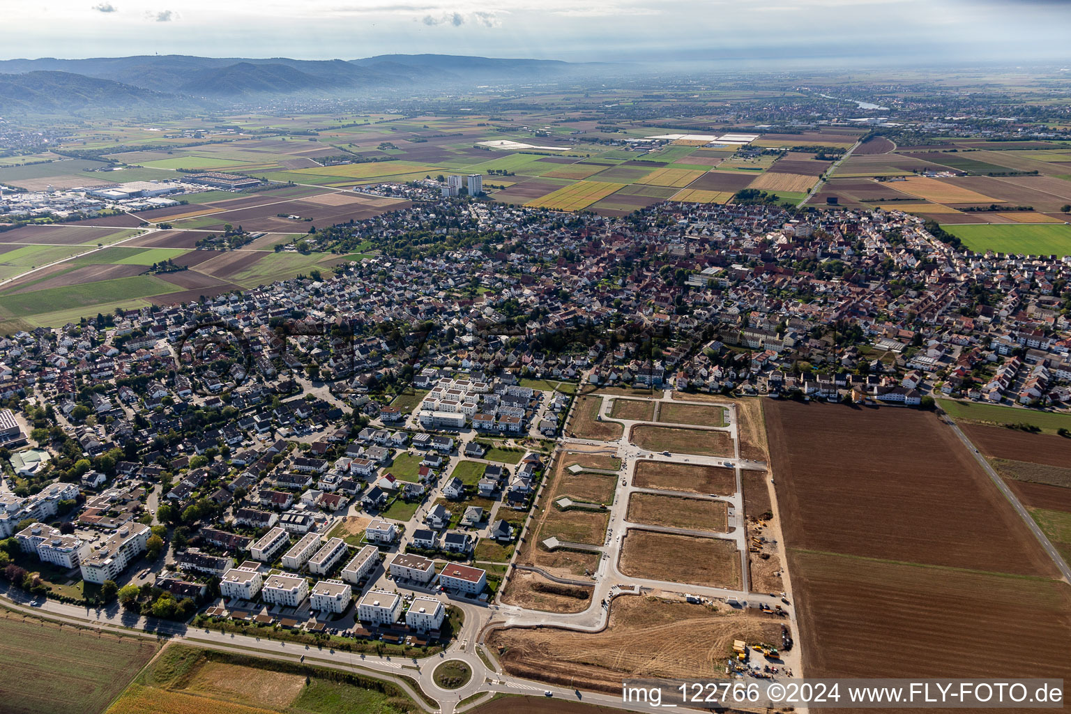 New development area "Mitten im Feld in Heddesheim in the state Baden-Wuerttemberg, Germany out of the air