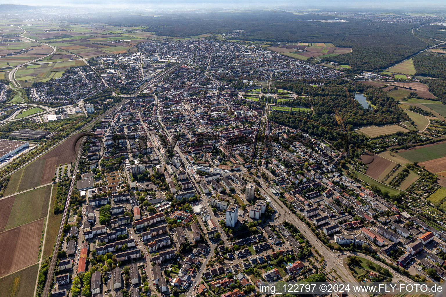 Schwetzingen in the state Baden-Wuerttemberg, Germany seen from above