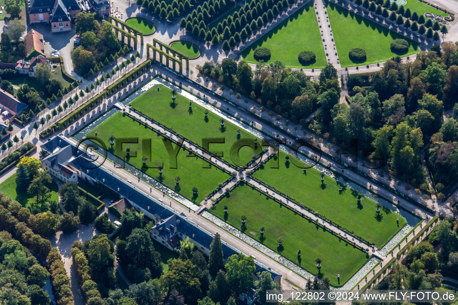 Building complex in the park of the castle Schloss Schwetzingen Mittelbau in Schwetzingen in the state Baden-Wurttemberg, Germany