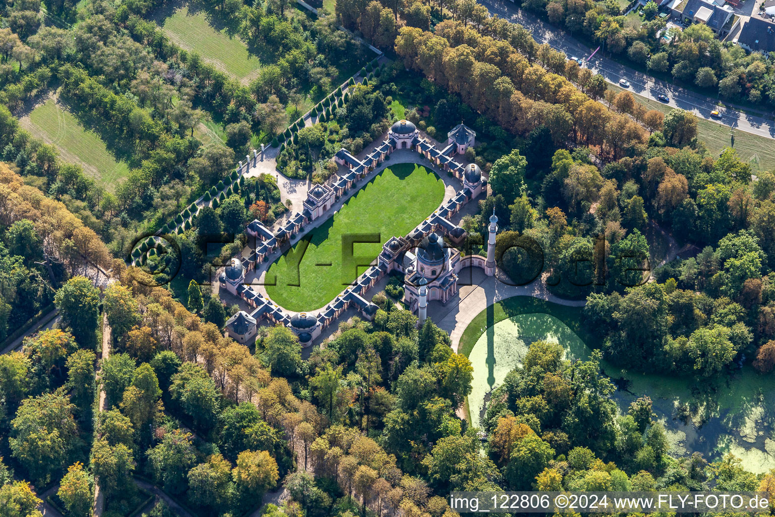 Oblique view of Building of the mosque in the castle park of Schwetzingen in the state Baden-Wurttemberg, Germany