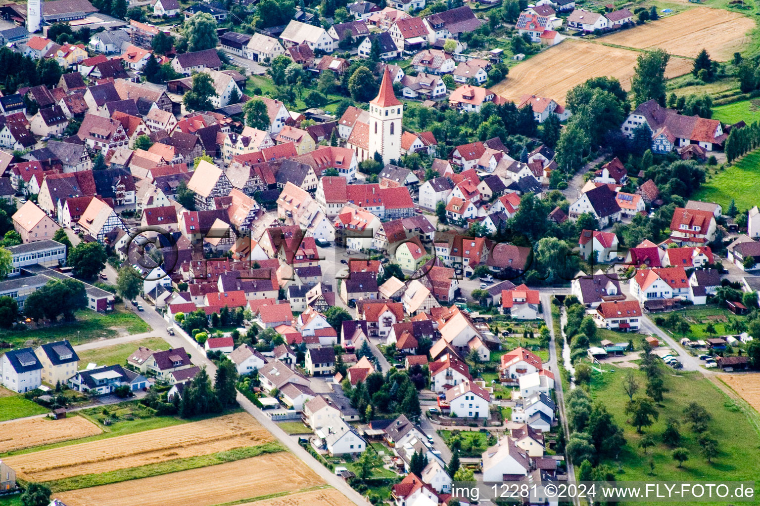 Aerial view of From the east in the district Altingen in Ammerbuch in the state Baden-Wuerttemberg, Germany