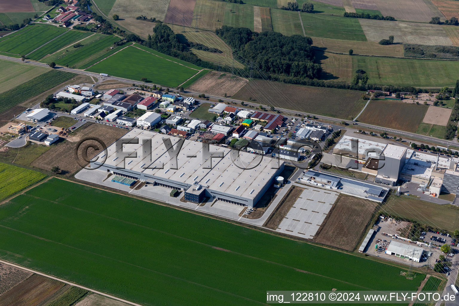 Industrial and commercial area Sachsenstrasse with WalzWerk Motorcycles, Musch M. Motorcycles und dog-pension Happy Animal Center in Ketsch in the state Baden-Wuerttemberg, Germany