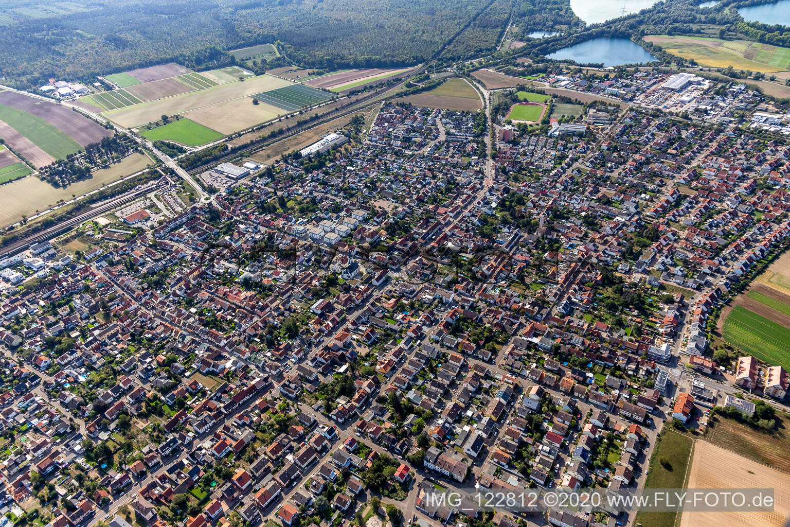 Aerial photograpy of Neulußheim in the state Baden-Wuerttemberg, Germany