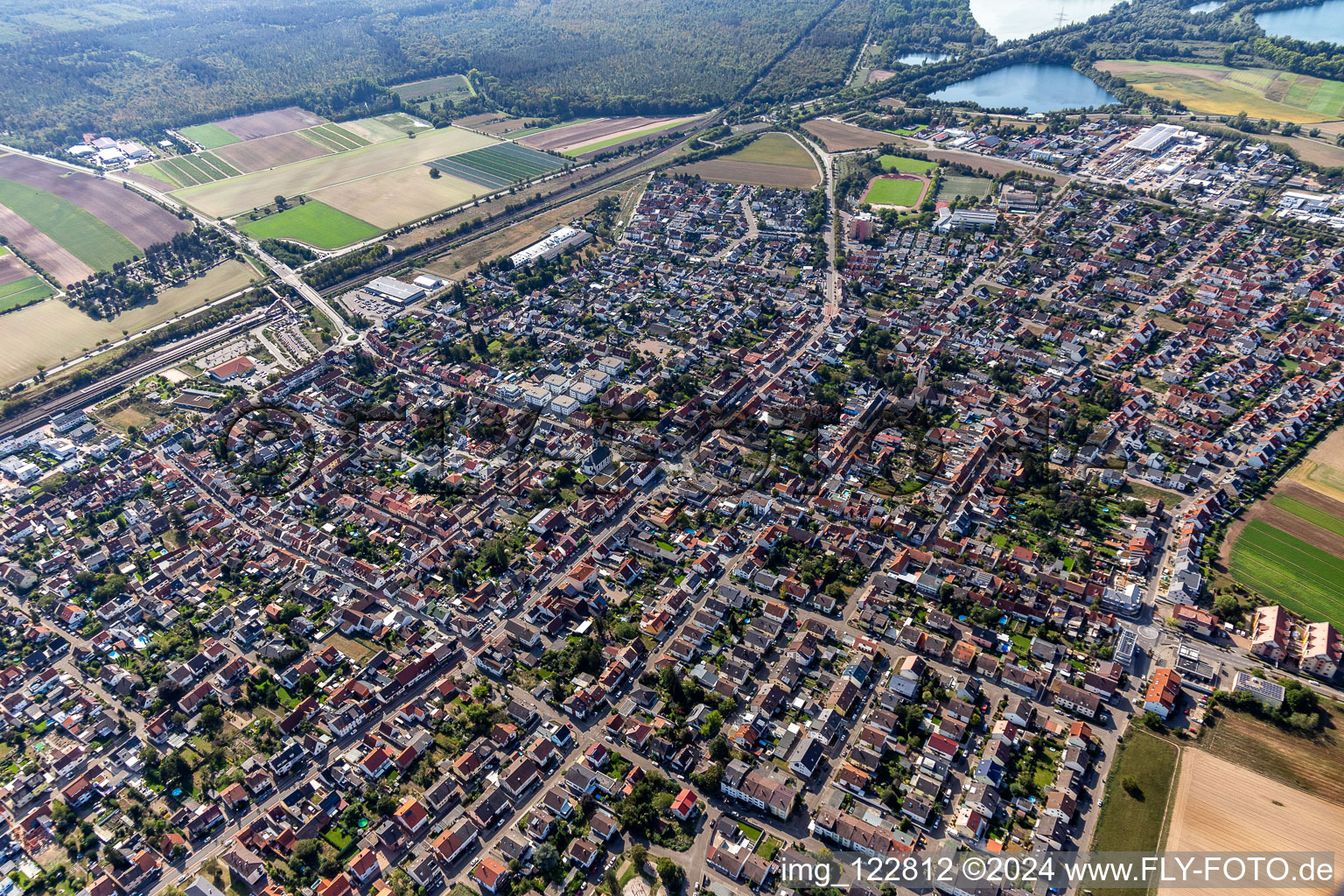 Aerial photograpy of Neulußheim in the state Baden-Wuerttemberg, Germany