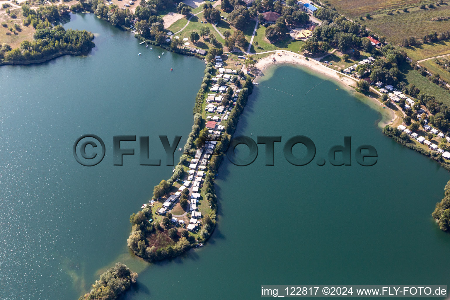 Camping with caravans and tents in Oberhausen in the state Baden-Wuerttemberg, Germany