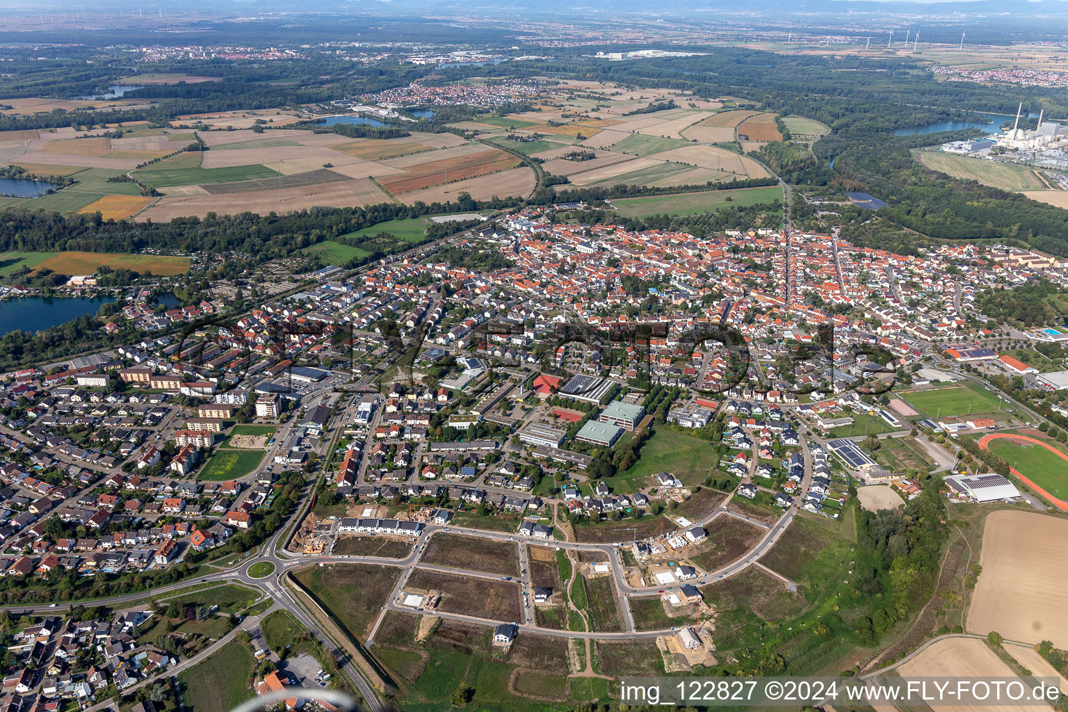 Aerial photograpy of Philippsburg in the state Baden-Wuerttemberg, Germany