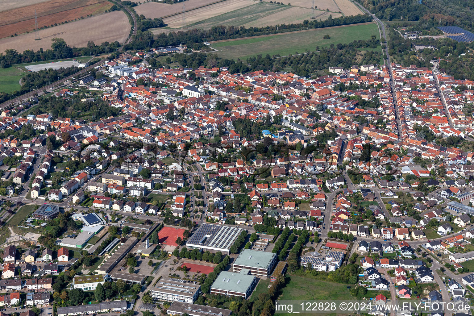 Oblique view of Philippsburg in the state Baden-Wuerttemberg, Germany