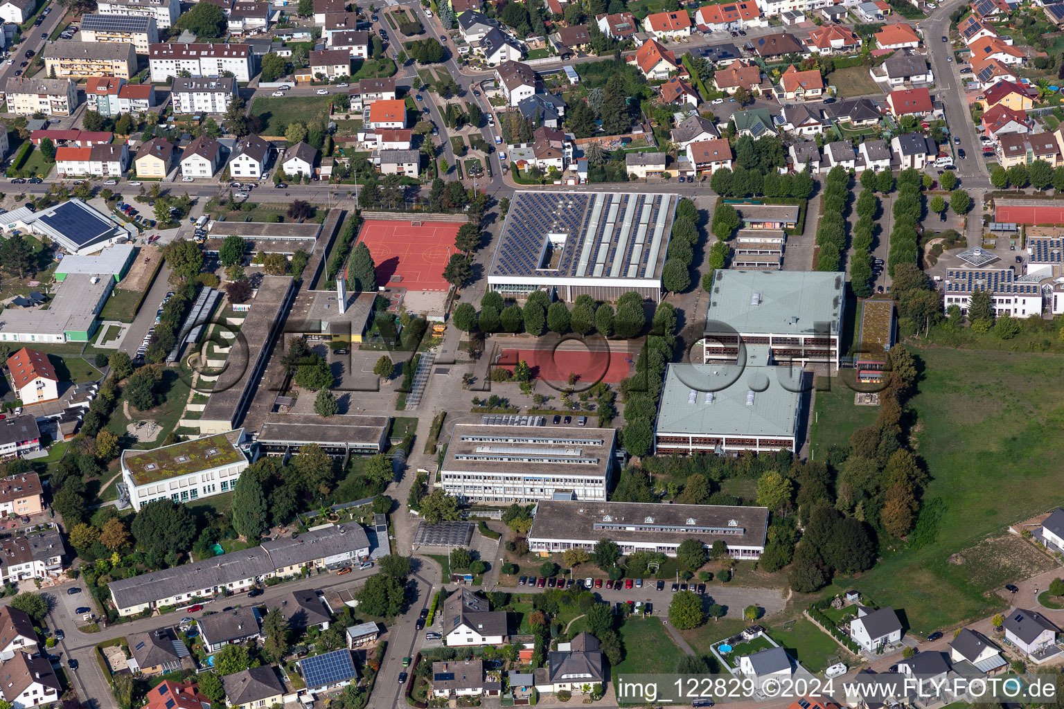 School grounds and buildings of the Kopernikus Gymnasium and Konrad Adenauer Realschule in Philippsburg in the state Baden-Wuerttemberg, Germany