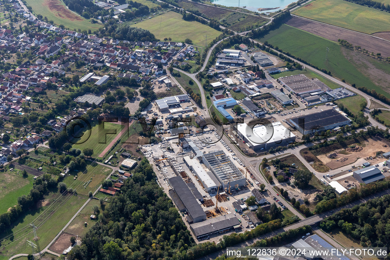 Industrial estate and company settlement In of Kuhweid with SAB Trade & Services GmbH, Frank and Waldenberger GmbH, airwasol and Ledo Plus in Huttenheim in the state Baden-Wuerttemberg, Germany