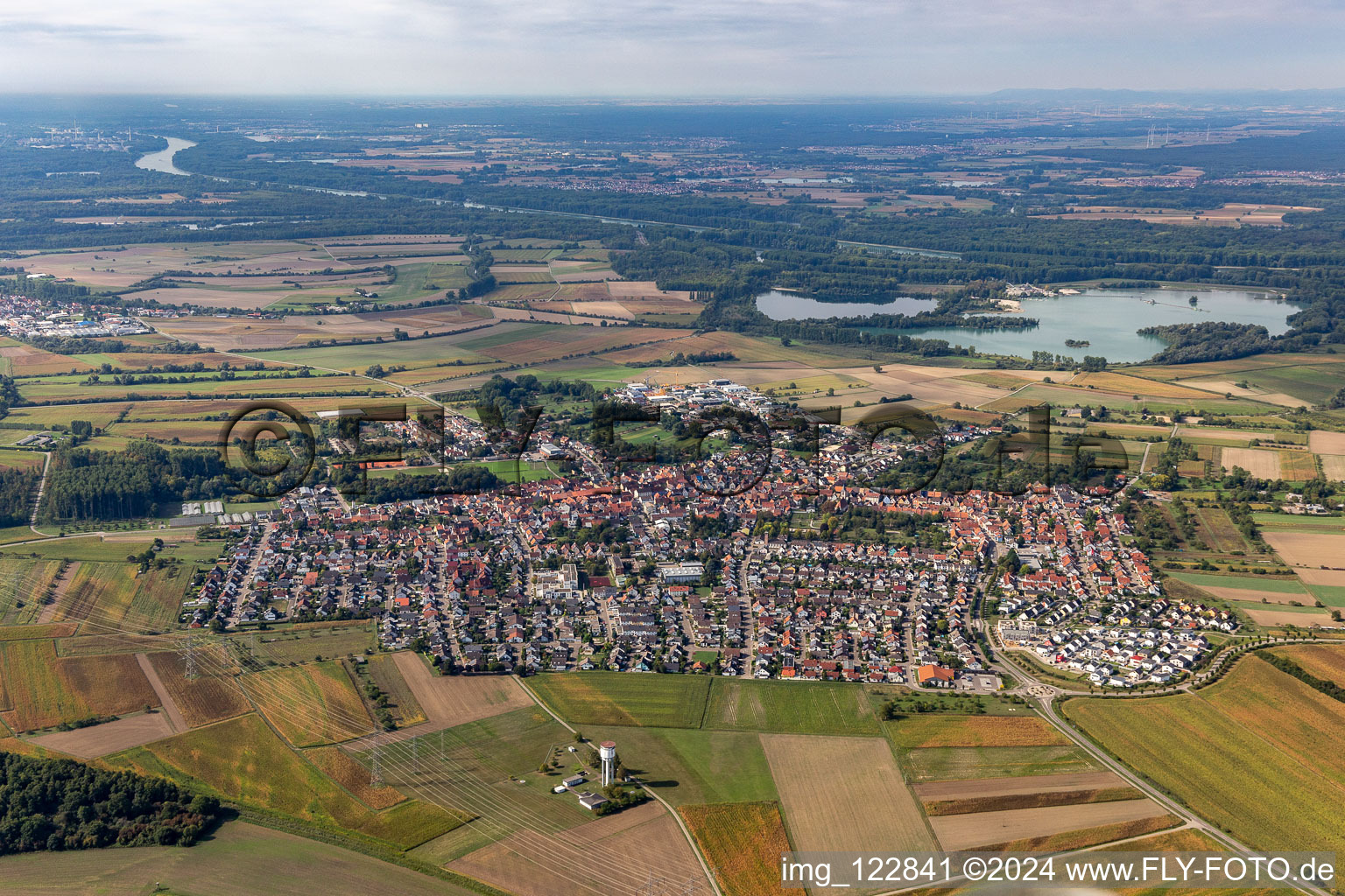 District Liedolsheim in Dettenheim in the state Baden-Wuerttemberg, Germany from above