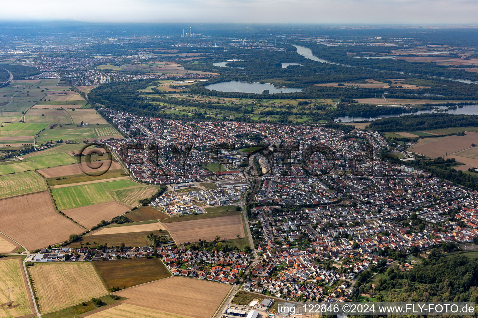 Aerial view of City view on down town in Hochstetten in the state Baden-Wuerttemberg, Germany