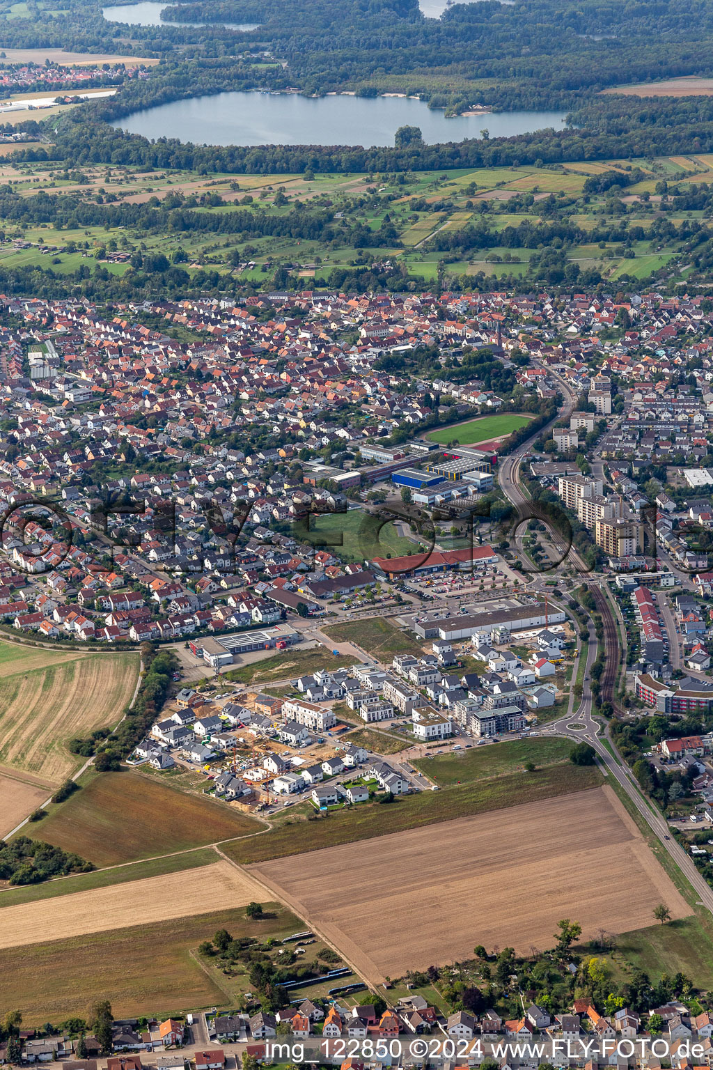 Bird's eye view of Dettenheim in the state Baden-Wuerttemberg, Germany