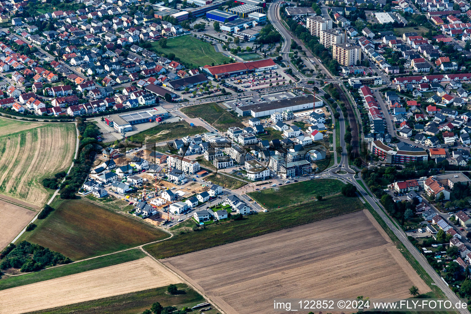 Construction site to build a new multi-family residential complex Quartier 2020 development area Biegen-Durlacher Weg in Hochstetten in the state Baden-Wuerttemberg, Germany