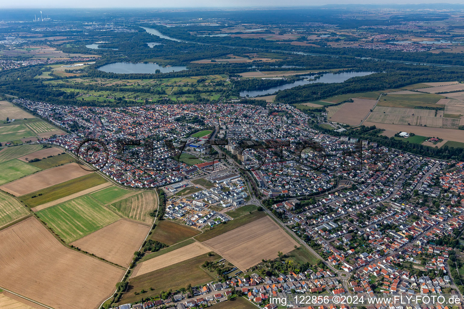 Aerial photograpy of City view on down town in Hochstetten in the state Baden-Wuerttemberg, Germany