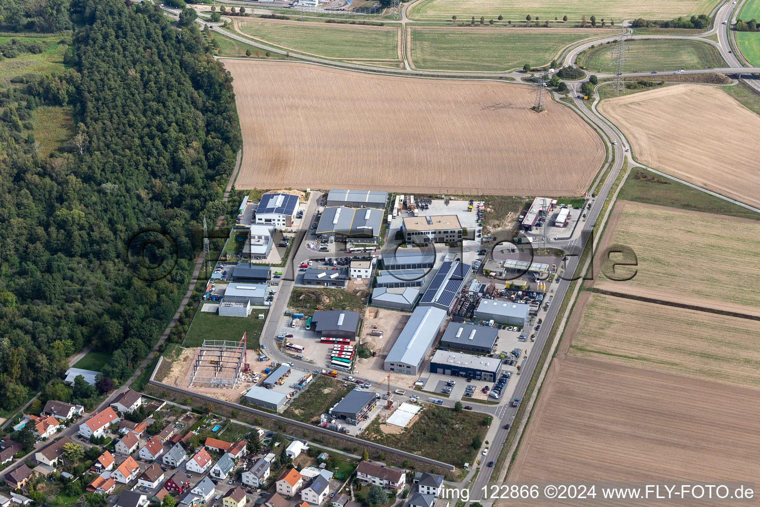 Oblique view of Quarter 2020 development area Biegen-Durlacher Weg in the district Hochstetten in Linkenheim-Hochstetten in the state Baden-Wuerttemberg, Germany