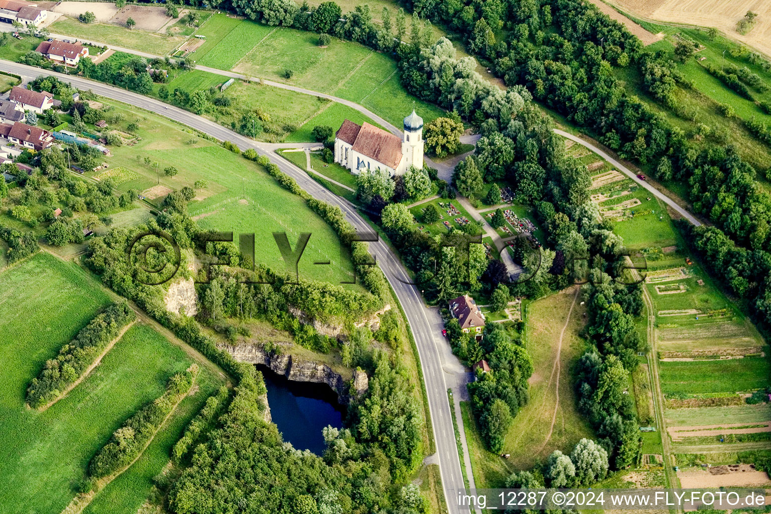 Aerial photograpy of Churches building the chapel of Poltringen in Ammerbuch in the state Baden-Wurttemberg