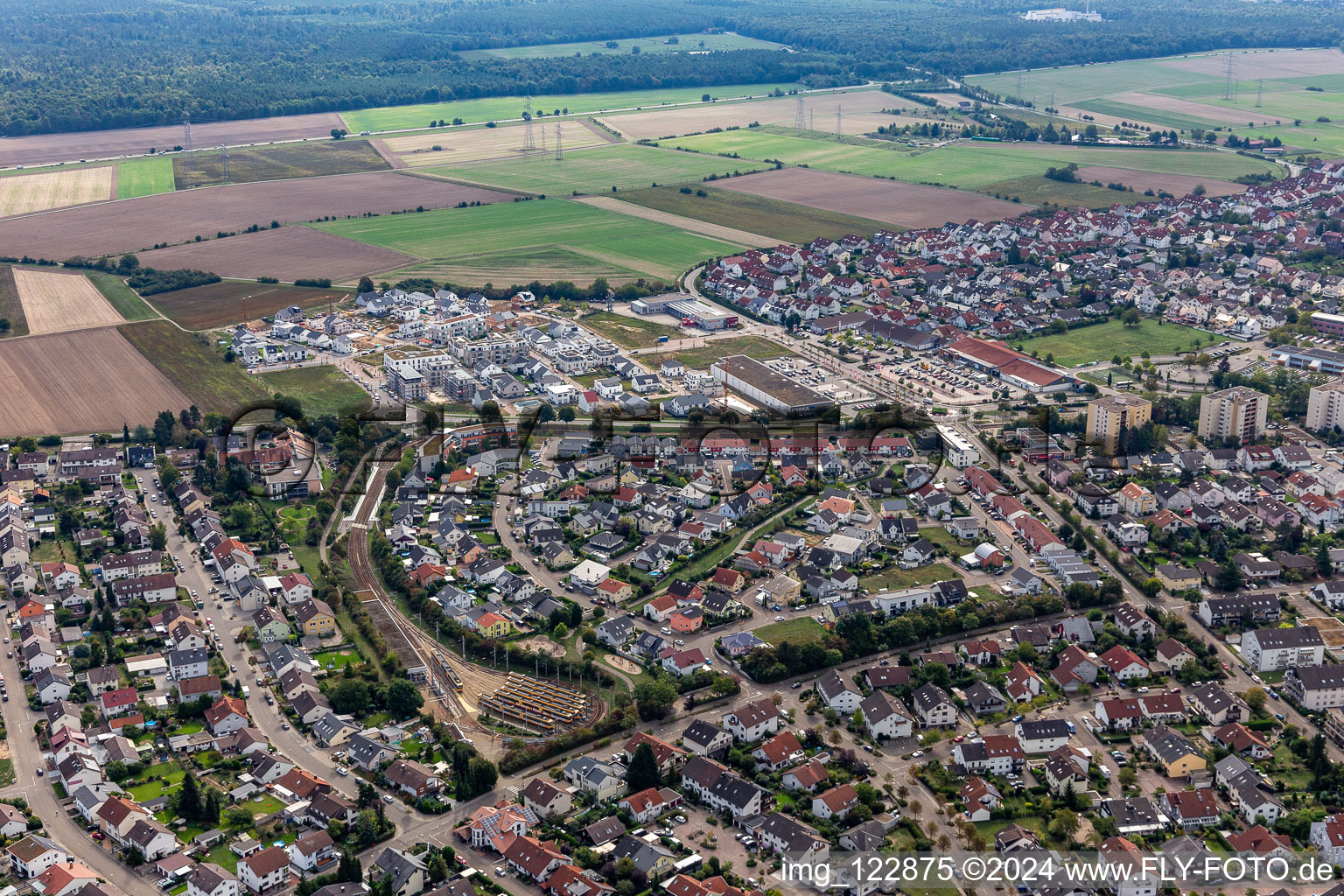 Quarter 2020 development area Biegen-Durlacher Weg in the district Hochstetten in Linkenheim-Hochstetten in the state Baden-Wuerttemberg, Germany out of the air