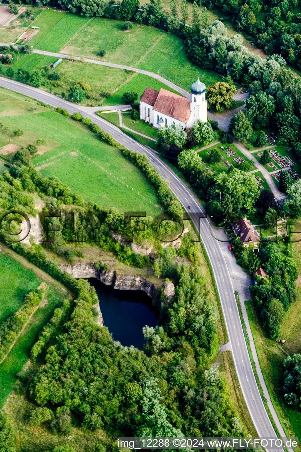 Aerial photograpy of Churches building the chapel of Poltringen in Ammerbuch in the state Baden-Wurttemberg