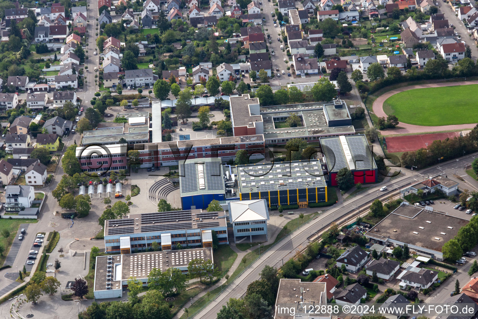 School building of the Grand-and factoryrealschule Linkenheim and AWO-Ortsverein Linkenheim-Hochstetten in Linkenheim-Hochstetten in the state Baden-Wuerttemberg, Germany