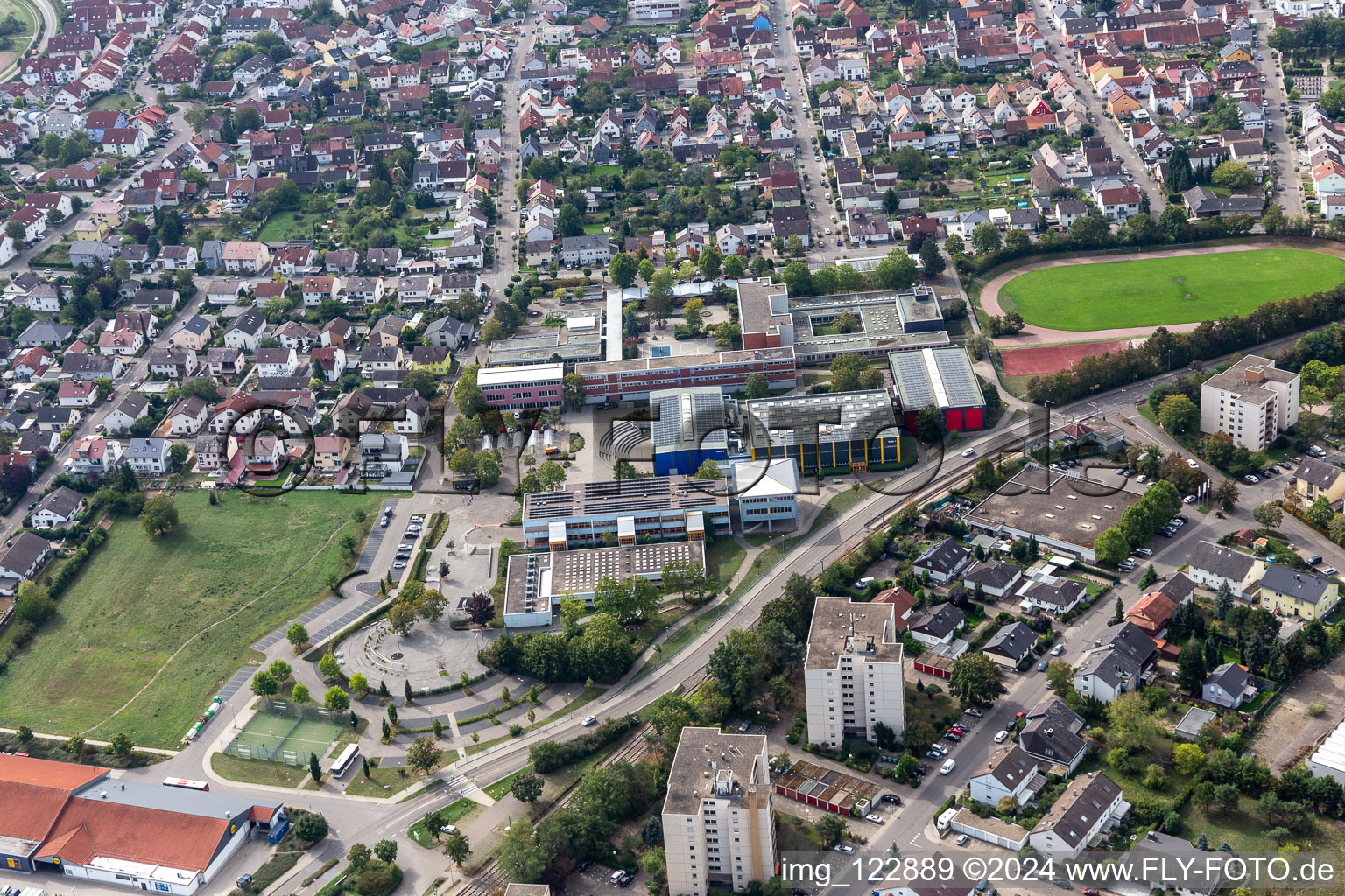 School Center in the district Linkenheim in Linkenheim-Hochstetten in the state Baden-Wuerttemberg, Germany