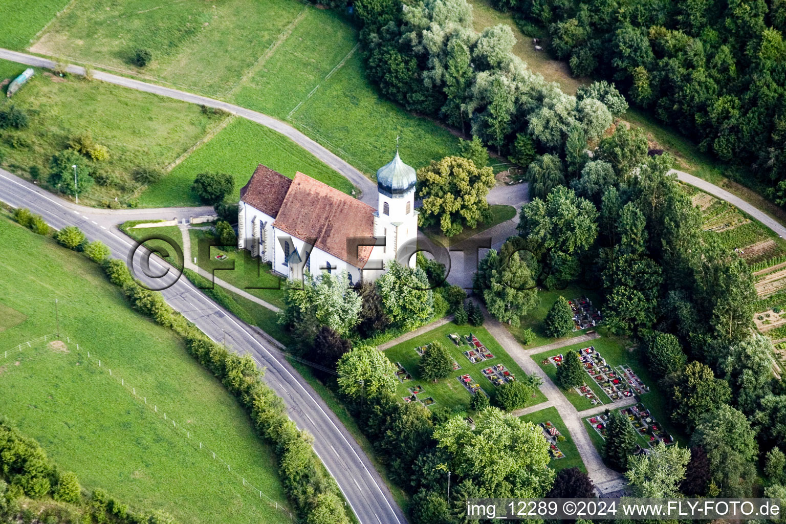 Oblique view of Churches building the chapel of Poltringen in Ammerbuch in the state Baden-Wurttemberg