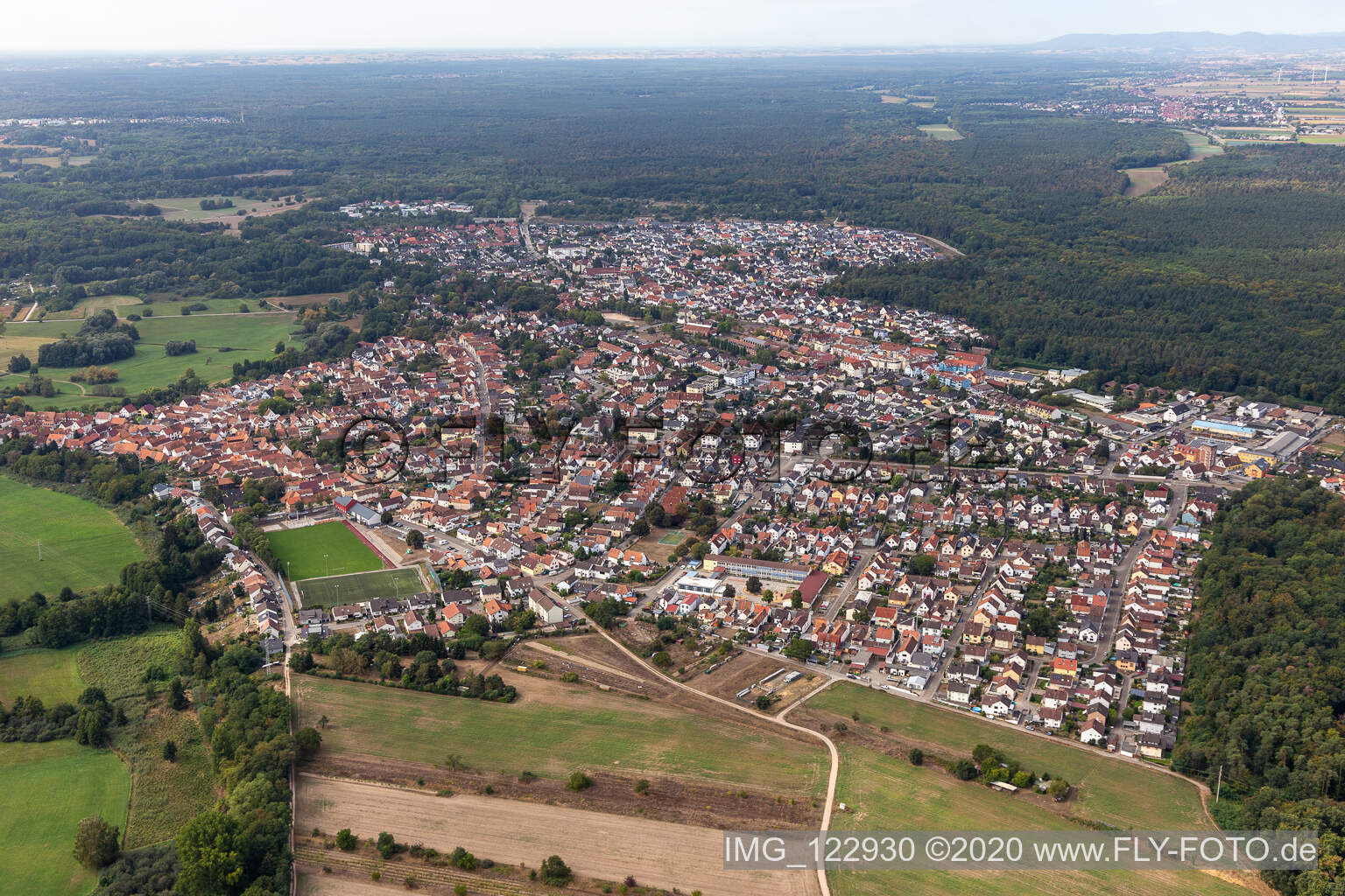 Jockgrim in the state Rhineland-Palatinate, Germany from a drone