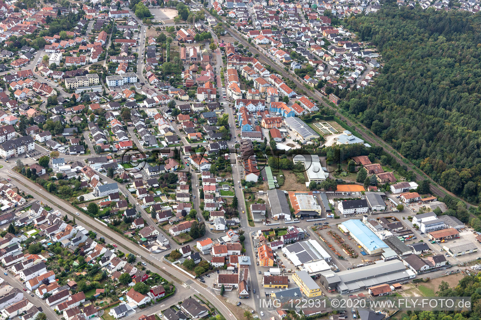 Jockgrim in the state Rhineland-Palatinate, Germany seen from a drone