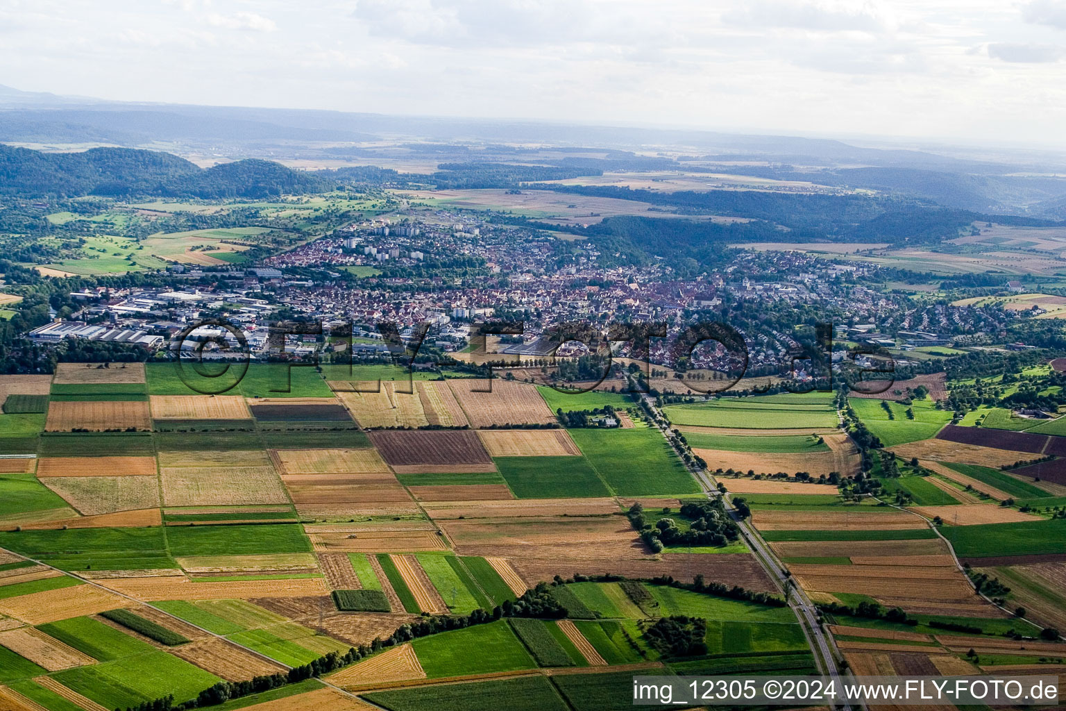 Aerial view of Rottenburg am Neckar in the state Baden-Wuerttemberg, Germany