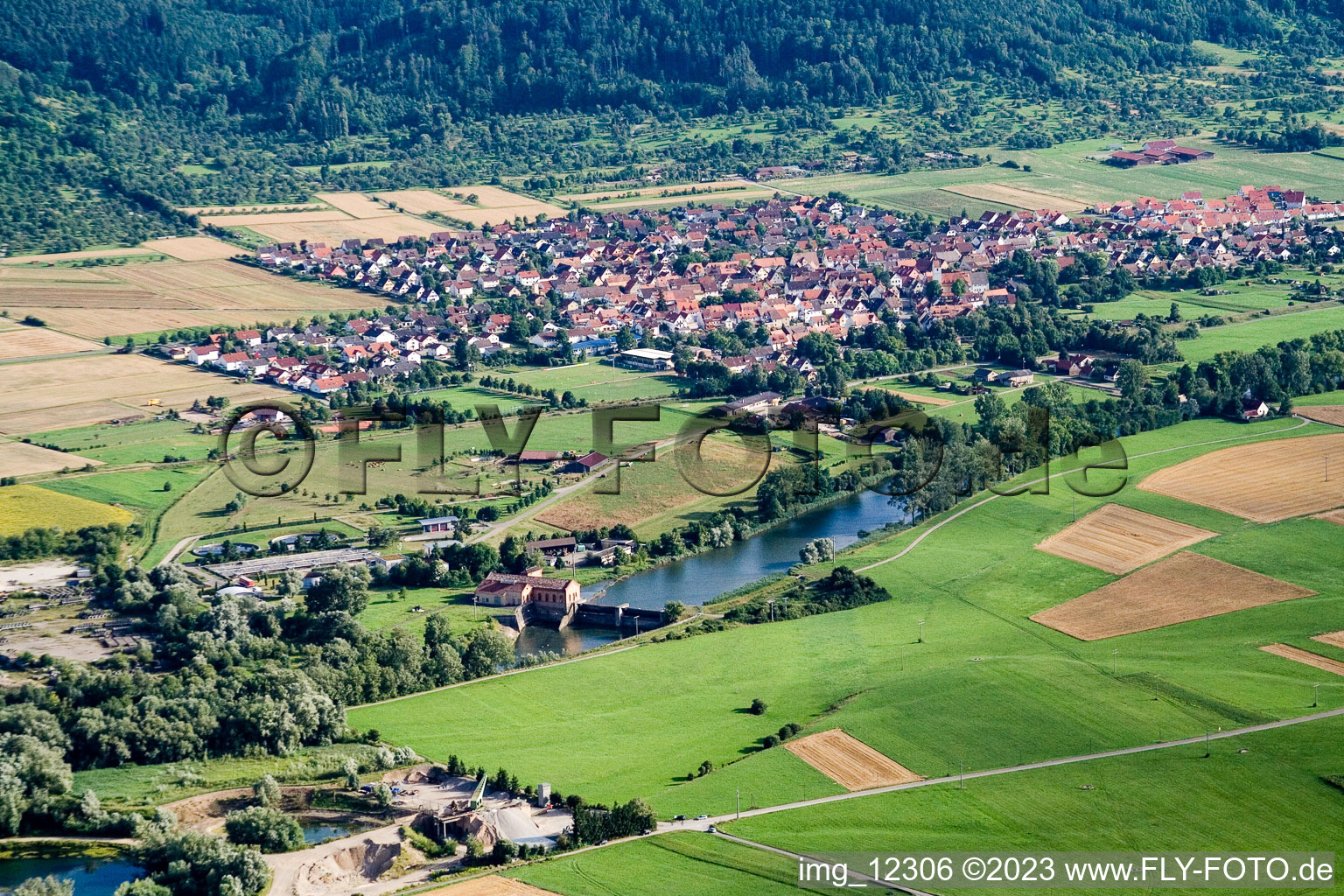 Aerial photograpy of Kiebingen in the state Baden-Wuerttemberg, Germany