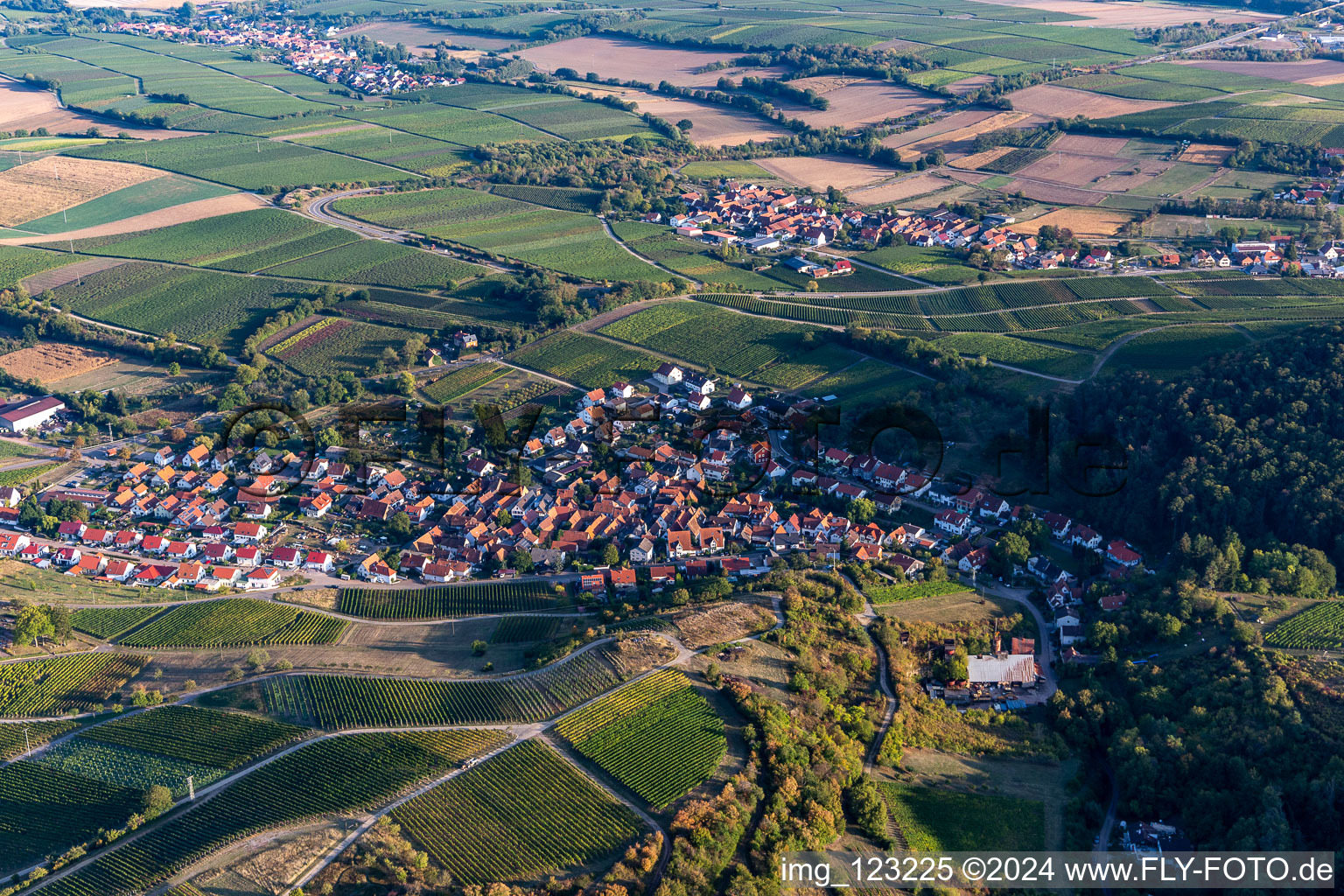 District Gleishorbach in Gleiszellen-Gleishorbach in the state Rhineland-Palatinate, Germany from the drone perspective