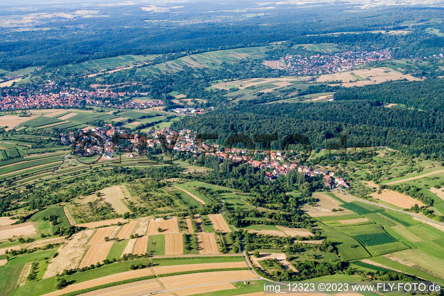 Aerial view of Niebelsbach in the state Baden-Wuerttemberg, Germany