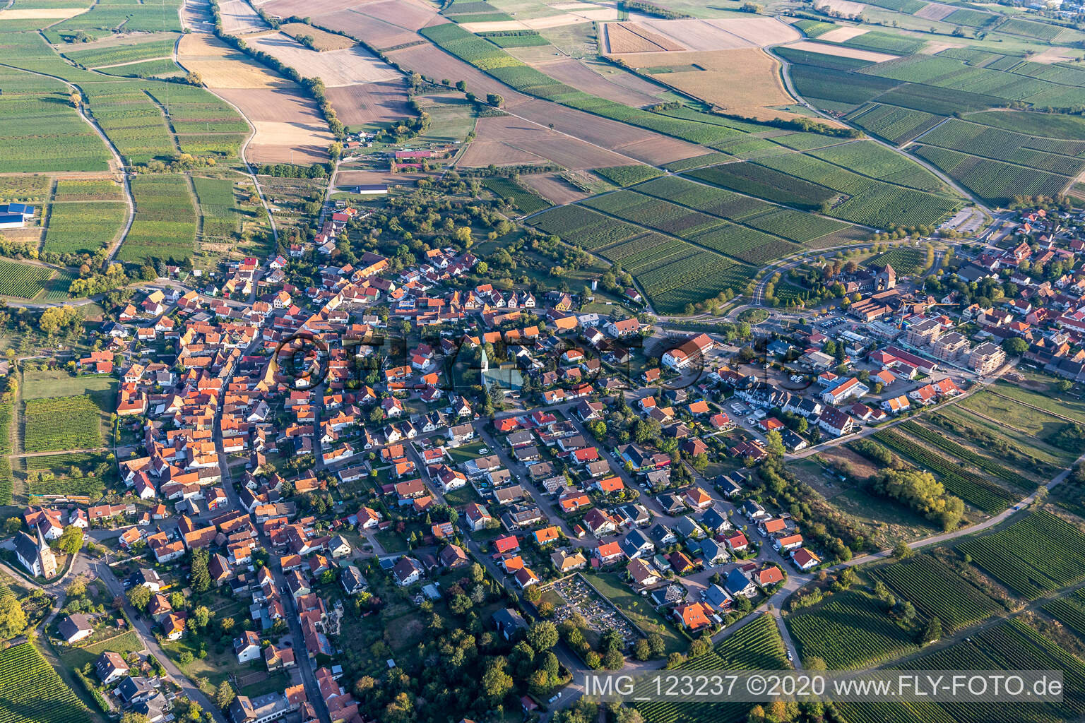 District Schweigen in Schweigen-Rechtenbach in the state Rhineland-Palatinate, Germany from the plane