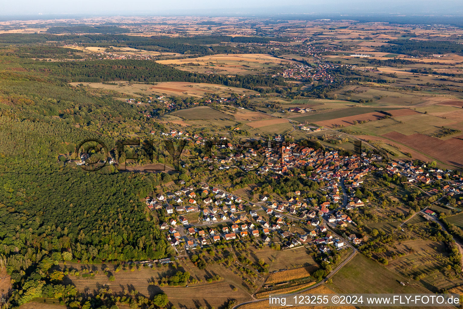 Bird's eye view of Gœrsdorf in the state Bas-Rhin, France