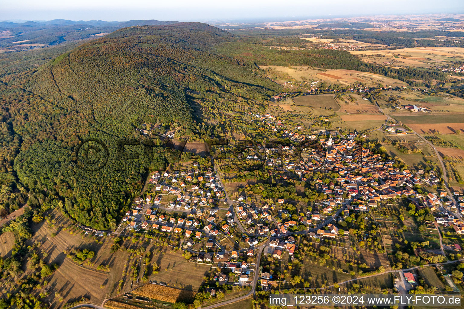 Aerial view of Village view in Gœrsdorf in the state Bas-Rhin, France