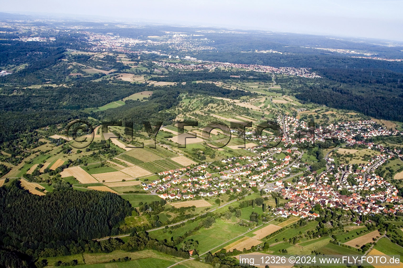 Aerial view of Kettelbachtal Nature Reserve in the district Ottenhausen in Straubenhardt in the state Baden-Wuerttemberg, Germany