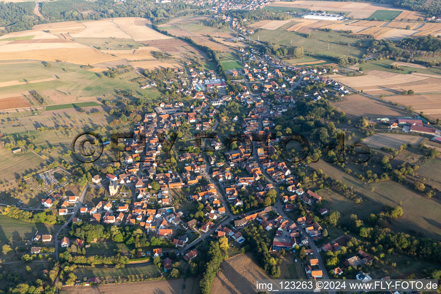 Preuschdorf in the state Bas-Rhin, France from above