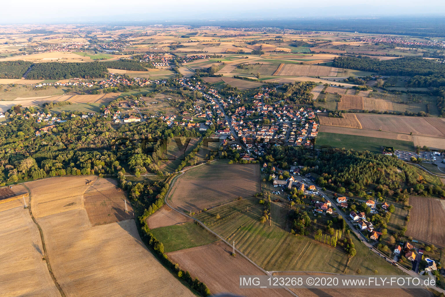 Merkwiller-Pechelbronn in the state Bas-Rhin, France seen from above