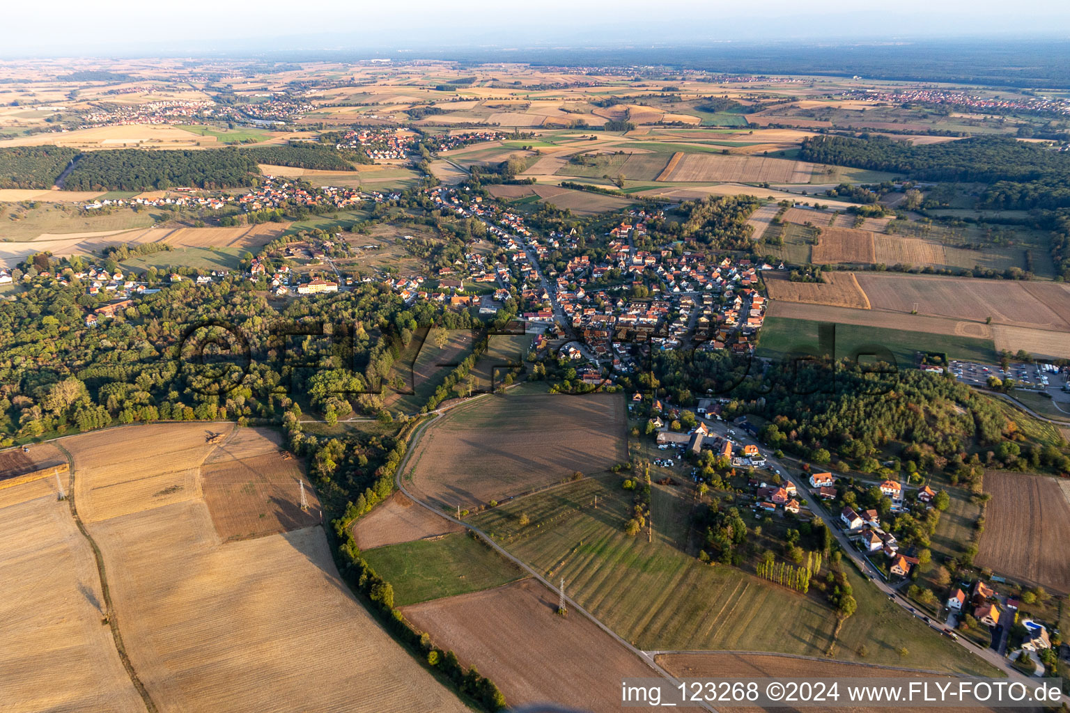 Merkwiller-Pechelbronn in the state Bas-Rhin, France seen from above