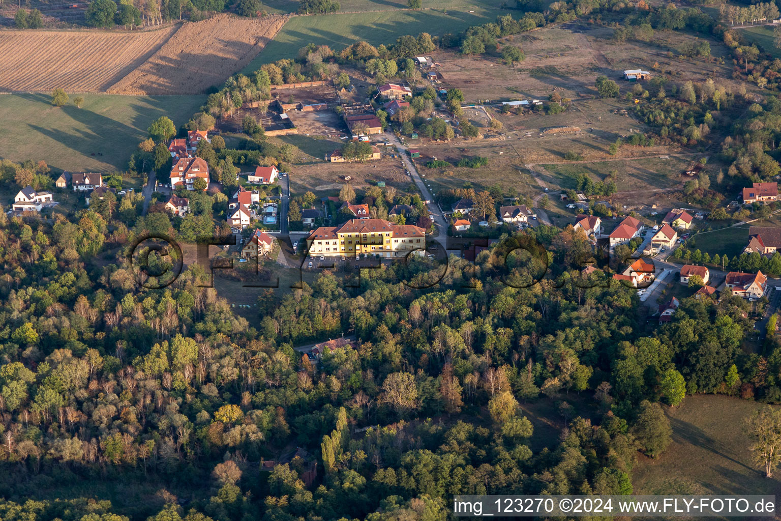 Bird's eye view of Merkwiller-Pechelbronn in the state Bas-Rhin, France