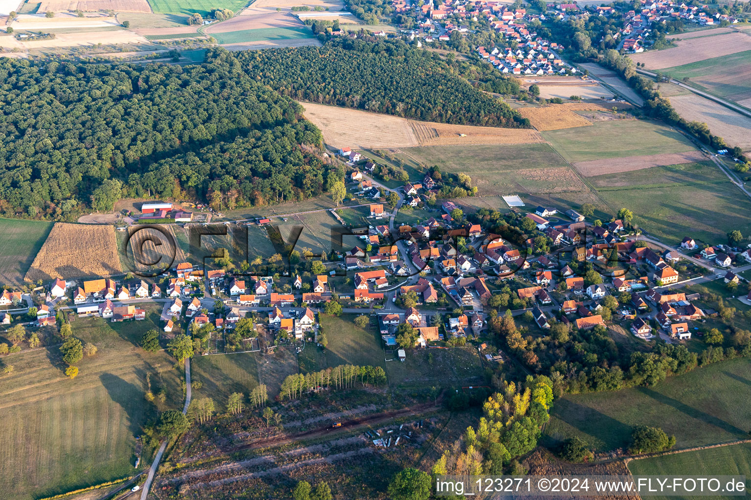 Kutzenhausen in the state Bas-Rhin, France viewn from the air