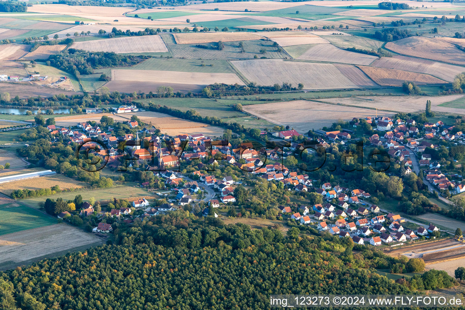 Drone recording of Kutzenhausen in the state Bas-Rhin, France